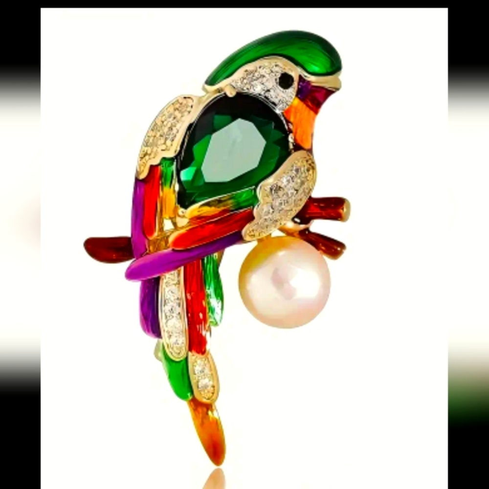 Tropical Parrot Brooch Colorful  Emerald Perfect Sizing Statement Piece